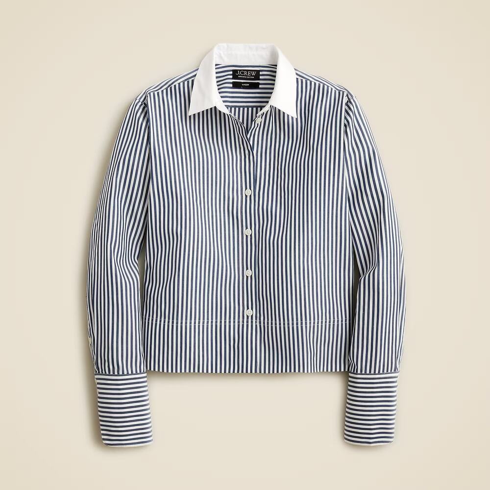 J.Crew Cropped Dark Evening Striped Garçon Shirt Size 10 NEW Womens Preppy NWT - Picture 4 of 14